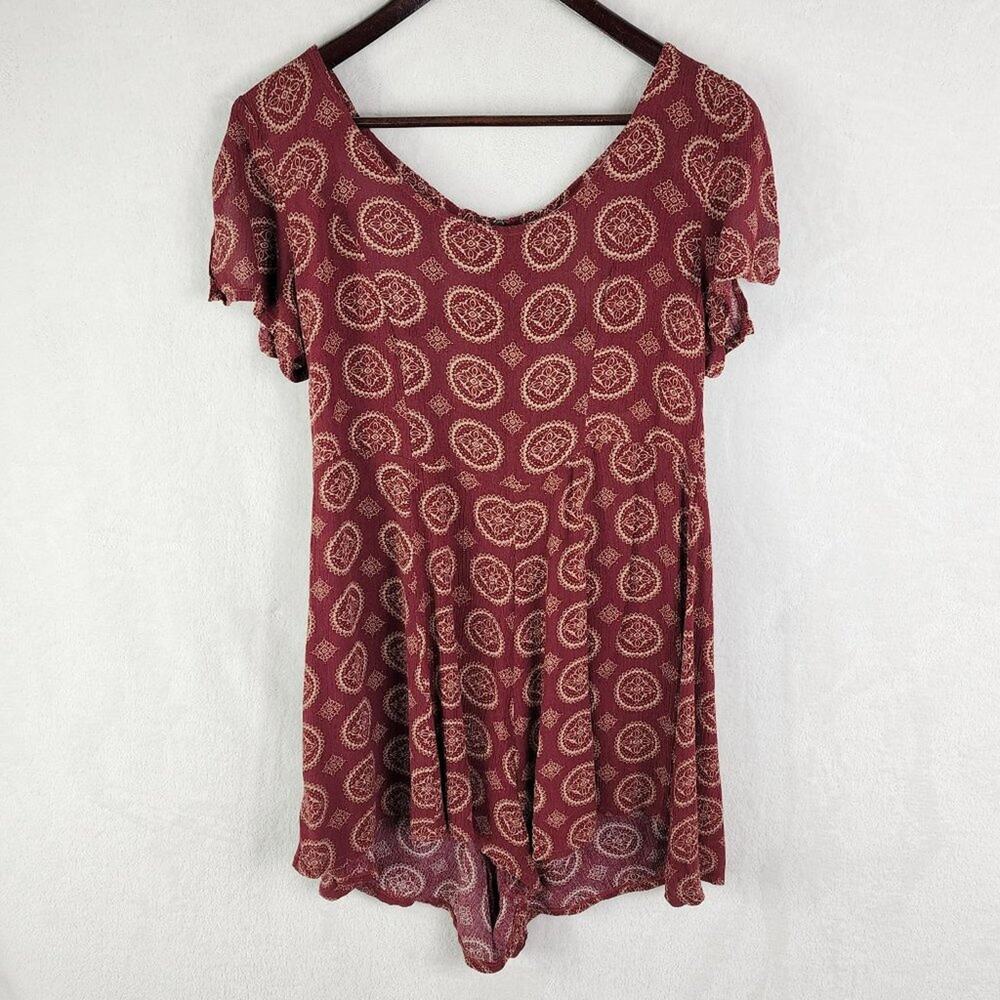 Brandy Melville Romper Women XS to S Maroon Red Medallion Pattern Back Cutouts